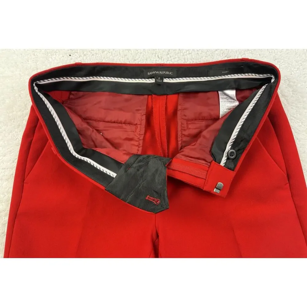 Banana Republic Avery Pants Womens 2 Red Crepe Mid Rise Straight Cropped Trouser - Picture 6 of 10